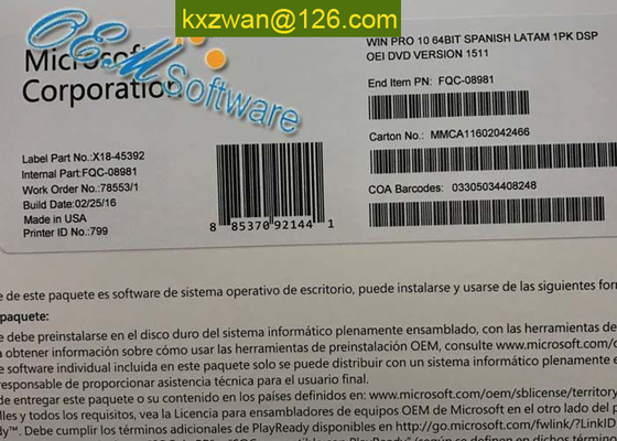 스페인어 Windows 10 직업적인 Oem 열쇠 소매 활성화 키 박스